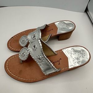 Gently Used Jack Rogers Silver Leather heeled Sandals Size 8
